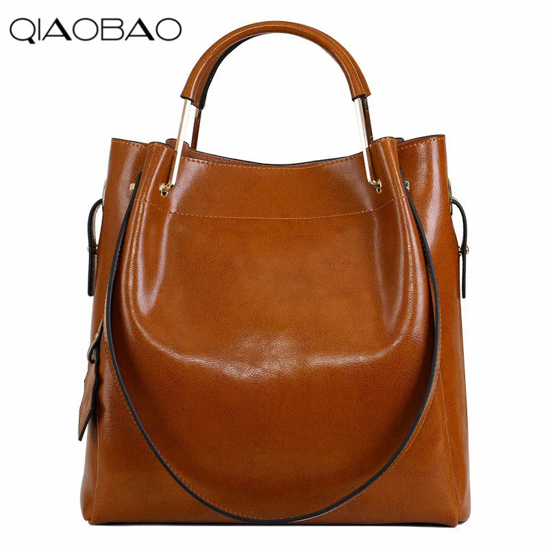 QIAOBAO New Fashion Cowhide Women Messenger Bags Genuine Leather Female Cross Body Bag Casual Women Shopping Totes