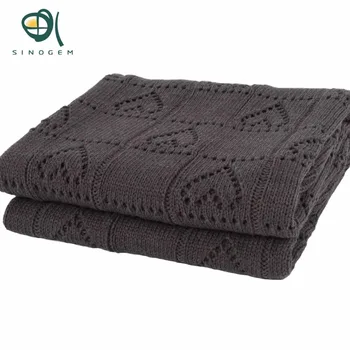 Sinogem 130x170cm Gray Heart Shaped Knitted Blanket Acrylic Weave Tippet With Super Soft Blanket Cover Double Cable Knit