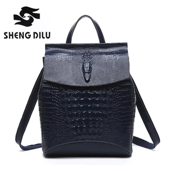 Fashion Alligator shengdilu brand genuine leather Backpack Cow mochila 2017 new women school bag
