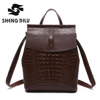 Fashion Alligator shengdilu brand genuine leather Backpack Cow mochila 2017 new women school bag