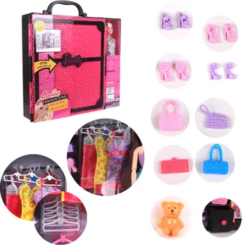 New Chest Pink Luxury Suitcase Toy Barbie Doll Accessories Fashion Clothing Dress Shoes Bags Home Pretend Play Gift for Girl