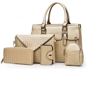 PU Leather Knit Pattern Composite bag Fashionable Ladies Handle Bag Luxury Style Five Pieces One set