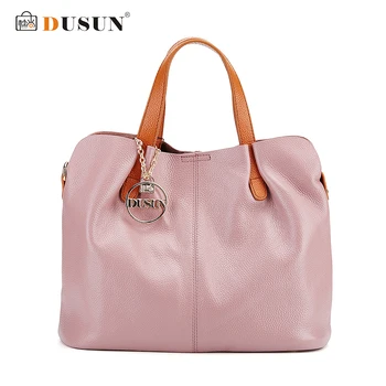 Dusun Genuine Leather Bag Simple Vintage Style Shoulder Bag Womens Brand Design Handbag women litchi Messenger Bags Casual Tote