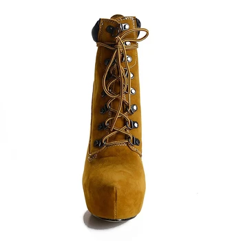 Popular High Heel Women Ankle Boots Flock Fashion Platform Round Toe Thin Heel Boots Shoes Woman Botas Female Size 35-46 B051