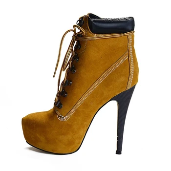 Popular High Heel Women Ankle Boots Flock Fashion Platform Round Toe Thin Heel Boots Shoes Woman Botas Female Size 35-46 B051