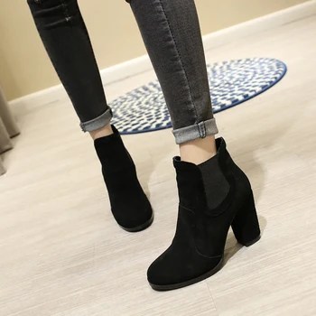 2016 new leather thick with the boots women autumn and winter women's bare boots high heels women boots Martin shoes women's