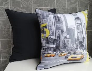 Retro Modern Yellow US New York Taxi Photo Decorative Pillow Case Cushion Cover