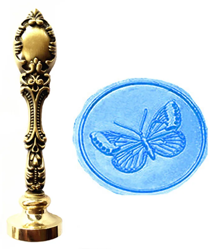 Vintage Butterfly Custom Picture Logo Luxury Wax Seal Sealing Stamp Brass Peacock Metal Handle Gift Set