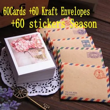 60Cards +60 Kraft Envelopes+60 stickers Season 4 LOMO mini dessert card small card postcard Greeting Cards one set Weight OC001