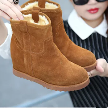 Winter Autumn Wedge Genuine Leather Boots Women Fashion Breathable Height Lace Platform Shoes Woman Snow Boots