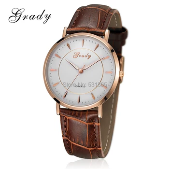 Grady luxury male watch fashion brown genuine leather clock men watch