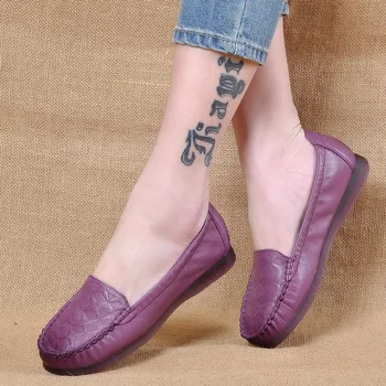 Handmade vintage women's shoes genuine leather female moccasins loafers soft slip-resistant color block casual shoes flats