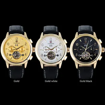 FORSINING fashion brand men mechanical tourbillion watches genuine leather strap men's luxury skeleton auto date watches relogio