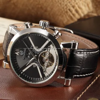 Classic Automatic Watch Men Calendar Male Clock Black Leather Strap Outdoor Fun Sport Analog Men Self Wind Mechanical Watch