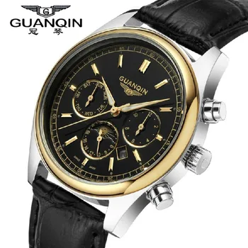 GUANQIN Brand Watch Men Fashion Casual Quartz-Watch Leather Strap Waterproof Men's Wrist Watches Relogio Masculino 2016 Clock