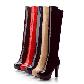 2016  pu leather over the knee boots autumn winter platform thick high heel wome boots