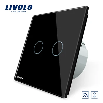 Livolo EU Standard Touch Home Smart Remote Curtains Switch VL-C702WR-12 With Luxury Black Crystal Glass Panel