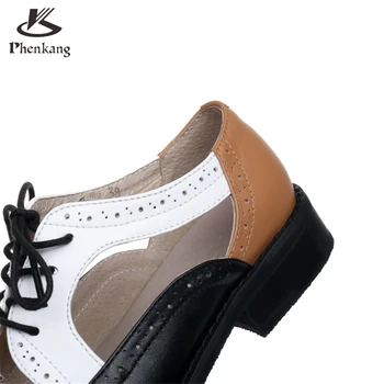 Genuine leather big woman US size 11 designer vintage shoes round toe handmade black white brown 2017 oxford shoes for women