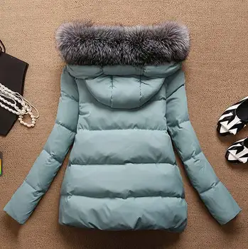 Women Cotton Wadded Warm Jackets Coat Winter Slim Plus Size Faux Fur Collar Hooded Thick Parka Fashion Female Outerwear BL1209
