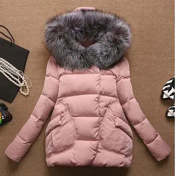 Women Cotton Wadded Warm Jackets Coat Winter Slim Plus Size Faux Fur Collar Hooded Thick Parka Fashion Female Outerwear BL1209