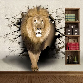 Custom 3D Embossed Lion Murals Wallpaper Personality KTV Bar Cafe Background Kids' Room Home Improvement Wall Papers Brick Wall