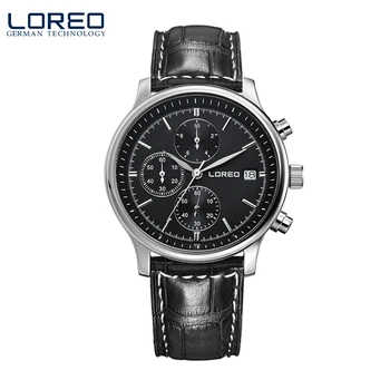 LOREO quartz watch waterproof 50M Calendar Chronograph Leather belt scratch resistant professional sport watch