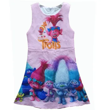 2017 Girl Dress Trolls Magic Cartoon Summer Cotton Child Kids Clothes Wear Children Cosplay Poppy 2 3 4 5 6 7 8 9 10 Years