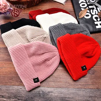 Fashion Warm Autumn Winter Knitted Hats For Unisex Stripes Solid Color Skullies Beanies Adult Leisure Sport Cap 3 Colors ZW039