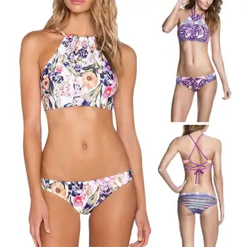 Women bikini Set Biquini Brazilian Summer swimsuit halter Top Swimwear Padding Bikini Bathing Costume