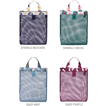 Summer Floral Beach Handbag Women Mesh Travel Organizer Storage Bags Portable Tote Bags Small
