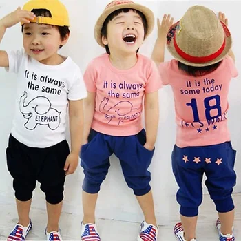 Retail 2017 Summer Boys Clothing set 2-7 Years Kids clothes Set Cartoon Elephant Baby Boys 2pcs Set Children's Sports Suit