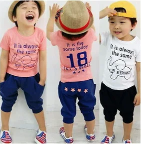 Retail 2017 Summer Boys Clothing set 2-7 Years Kids clothes Set Cartoon Elephant Baby Boys 2pcs Set Children's Sports Suit