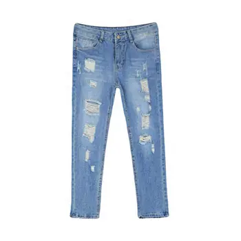 Special Offer Softener Pockets Pencil Casual Slim denim Pants for Women Hole Vintage Girls Denim Ripped Straight