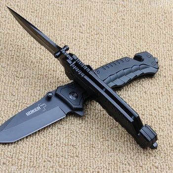 Boker Folding Knife 440c Blade Black Aluminum Handle Outdoor Camping Hunting Tactical Knife Rescue Hammer Fishing EDC Tools