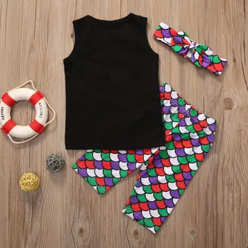 Baby Girl Clothing Sets Infant Girl Baby Kids Mermaid Clothes Sleeveless T-shirt Top+Shorts Pants Outfit Summer Set