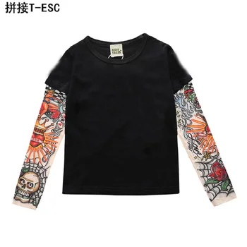 Cool Baby Boys Girls T shirts Tattoo Sleeve Children Mesh Long Sleeve Cotton Tops Tees 2016 Kids&Toddlers Shirts Clothes