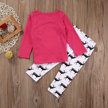 2pcs Toddler Baby Kids Girls Outfits Tee Shirt Pants Set Xmas Deer Clothes 0-5 T