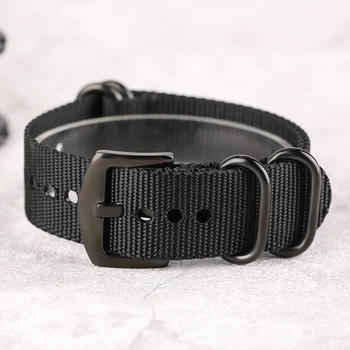 20mm 22mm 24mm Black Buckle Army Green/Army Balck Nylon Fabric Watch Strap Bracelet Band Replace Replacement + 2 Spring Bars