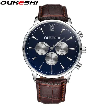 2017 OUKESHI Men Watches Top Brand Luxury Leather Men Business Quartz Wrist Watch Relogio Masculino