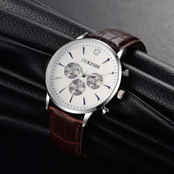 2017 OUKESHI Men Watches Top Brand Luxury Leather Men Business Quartz Wrist Watch Relogio Masculino