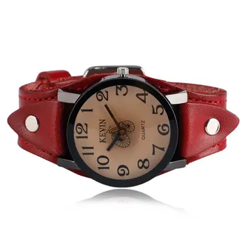 KEVIN Red Leather Band Strap Women Wrist Watch Bicycle Punk Classic Quartz Men Sport Dress Business Cool Trendy Casual Simple