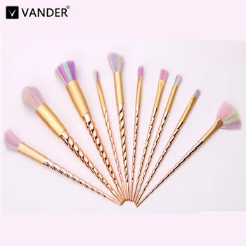 Vander 10pcs Pro Gold Makeup Brushes Set Cosmetic Kits Puff Kabuki Blusher Foundation/powder/concealer/tapered/eyeliner/Lip/Face