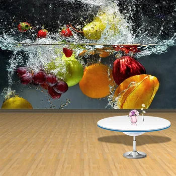 Custom Size 3D Oil Painting Fresh Fruits Drop into Water Photo Mural Wall Paper for Dining Room Cafe Living Room Decor Wallpaper