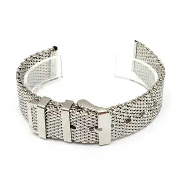 18 20 22 mm Stainless Steel Mesh Bracelet Strap Replacement Watch Strap Silver Fashion Classic Clasp Buckle Straight End