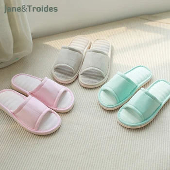 Spring Autumn Home Women Men Slippers Open Toe Striped Antiskid Soft Comfortable Couple Flip Flops Fashion Indoor Shoes