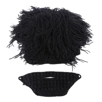 Men Women Funny Party Adults Mask Knitted Wig Beard Hat Solid Winter Caps