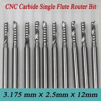 High Precision Grind 10pcs 3.175*2.5*12mm Single Flute Spiral CNC Router Bits Soild Carbide One Spiral Flute Bit