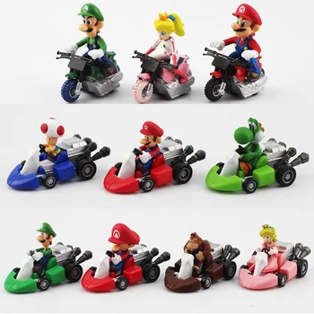 Cute 10pcs/set Super Mario Bros Kart Pull Back Car 2