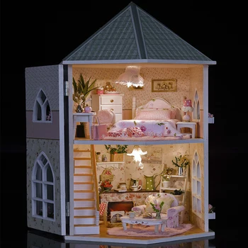 DIY Doll Houses Wooden Doll House Unisex dollhouse Kids Toy Furniture Miniature Barbie Dollhouse Crafts Accessories Toy