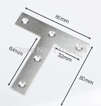 2pcs 80*80mm Thickness 1mm stainless steel angle bracket T shape satin finish frame board support